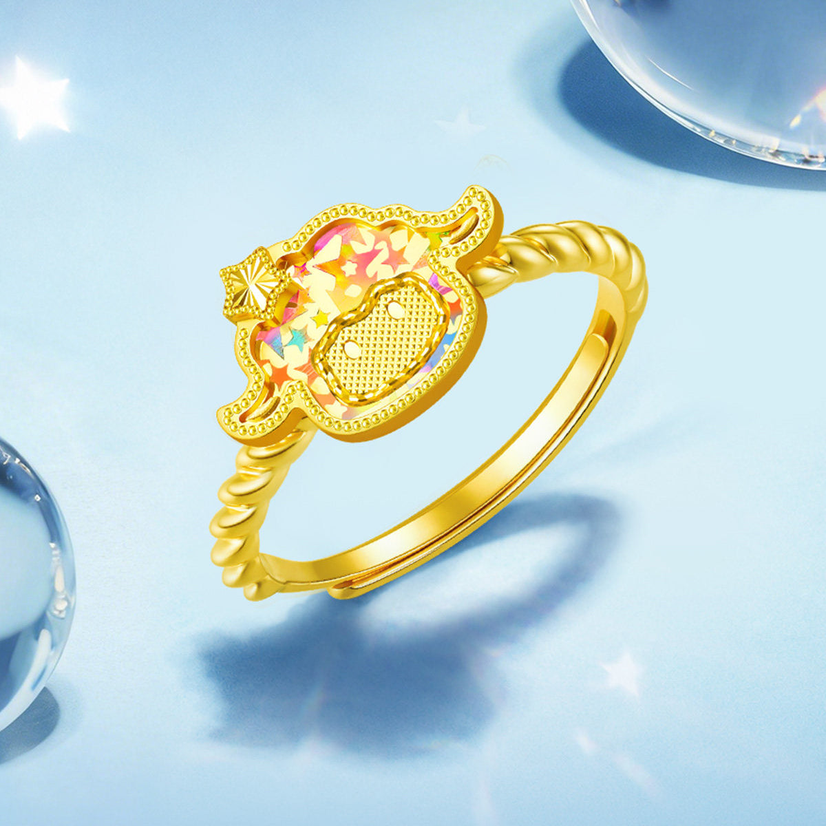 Baudelaire Sheep & Friends Co-branded Series 24K Gold Sparkling Sheep Ring