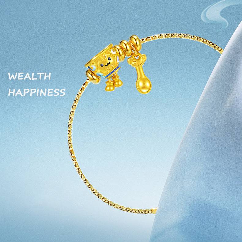 Chinese Cultural Relics Series 24K Gold Luminous Enamel Blue and White Porcelain Charm