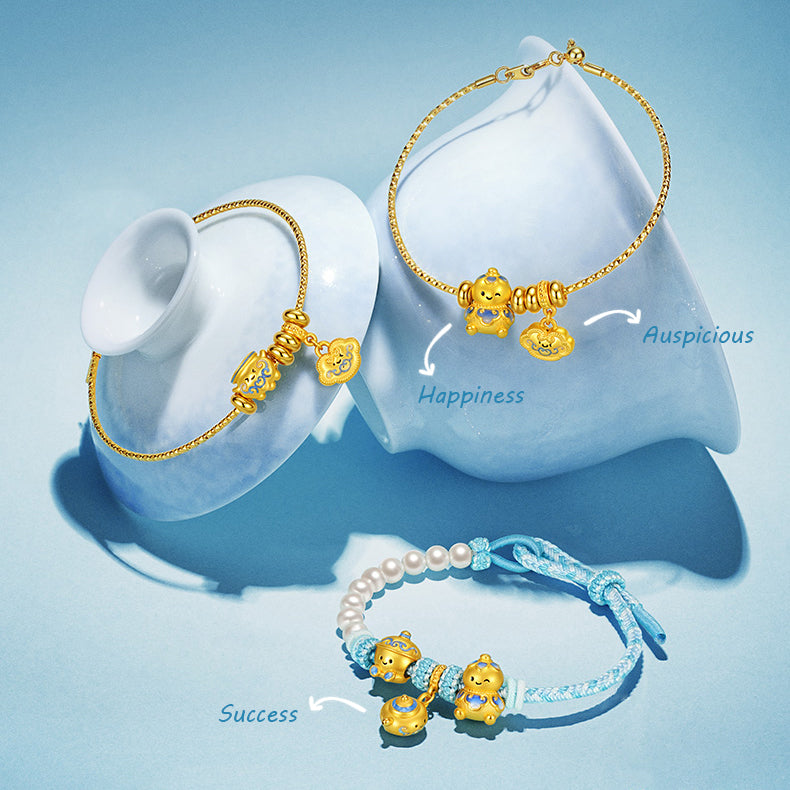 Chinese Cultural Relics Series 24K Gold Luminous Enamel Blue and White Porcelain Charm