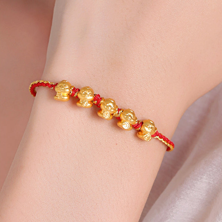 24K Gold Wufu Lucky Five Snakes Charms Bracelet