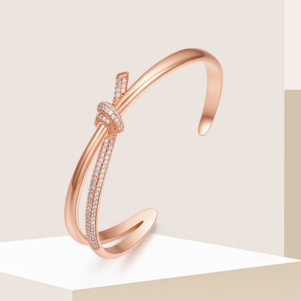 S925 Silver Rose Gold Time Knot Open Bangle