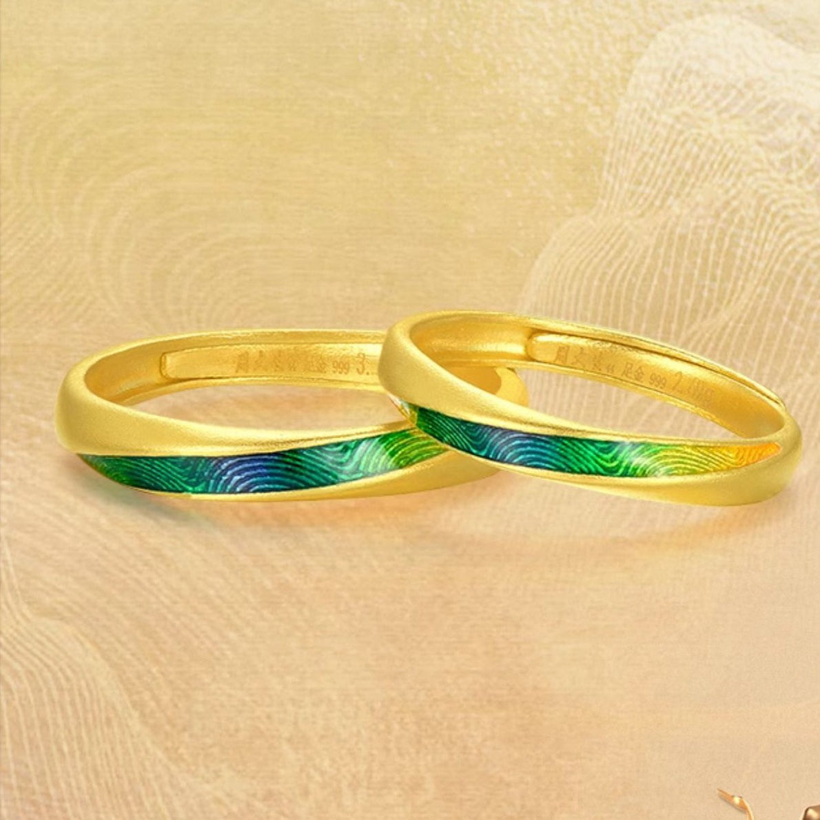 A Grand Panorama of Rivers and Mountains Series 24K Gold Enamel Mobius Couple Rings