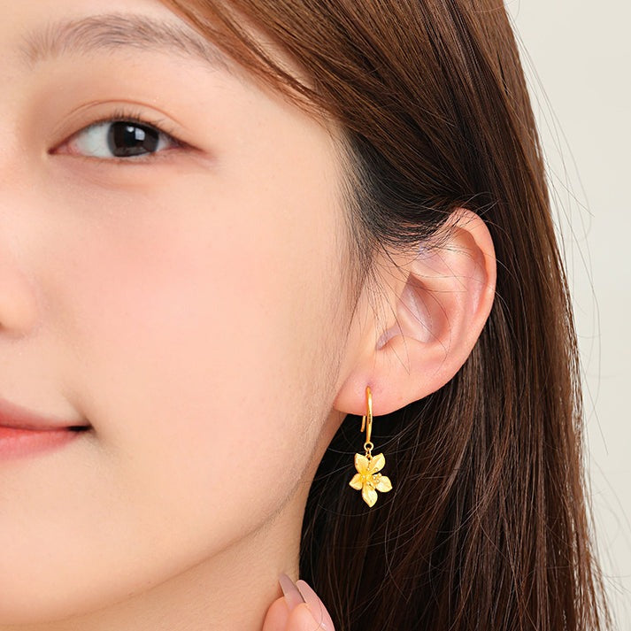 Happy Flower Wedding Series 24K Gold Cute Nicotiana Alata Flower Earrings