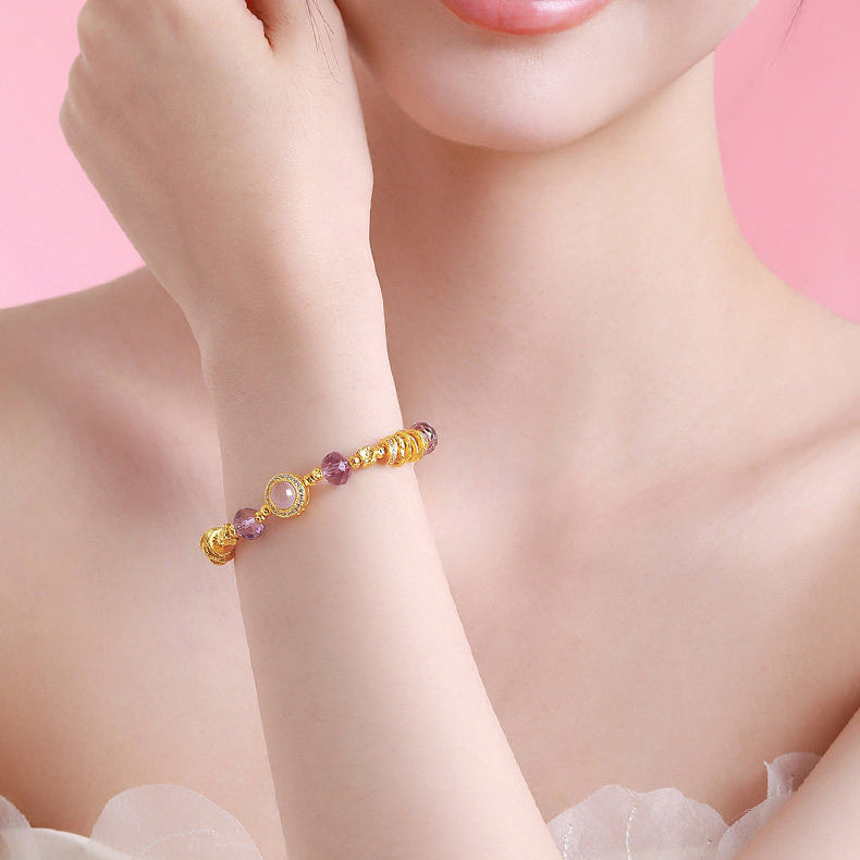 Gold Plated Silver Crystal Purple Cosmic Bracelet