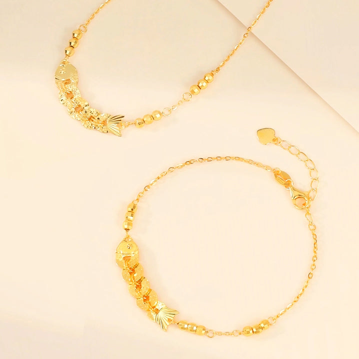 [Pre-sale] S925 Silver Coin Koi Goldfish Jewelry Set - Bracelet Necklace