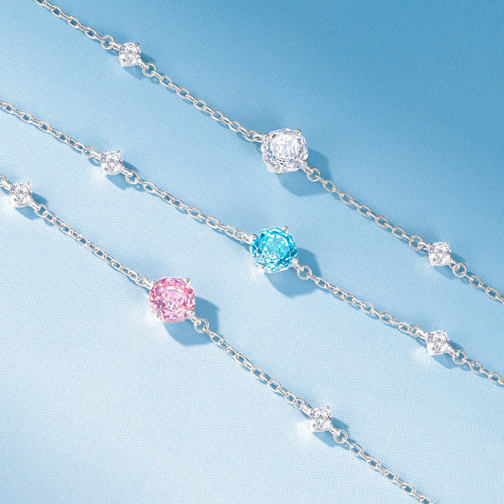 Silver Zircon Colored Rose Solitaire Bezel Bracelet