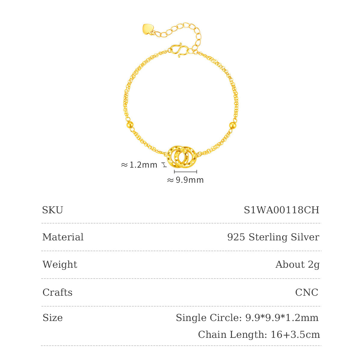 Gold Plated Silver Sparkly Interlocking Circles Bracelet