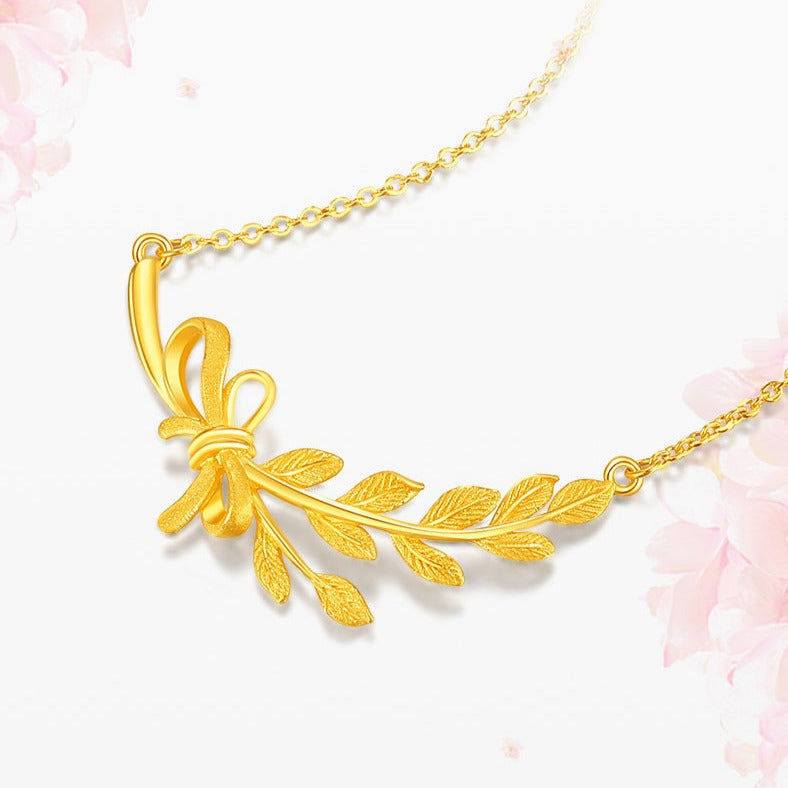 Happy Flower Wedding Series 24K Gold Twin Trees Necklace