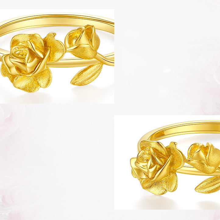 Happy Flower Wedding Series 24K Gold Sunset Rose Ring