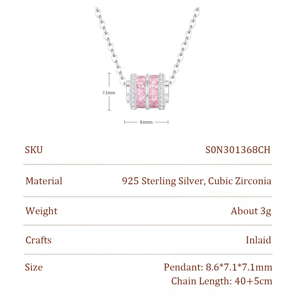 ChowTaiSeng S0N301368CH spec card — 925 sterling silver and cubic zirconia small waist barrel pendant 8.6x7.1x7.1mm, chain 40+5cm, weight about 3g, inlaid craft, white background