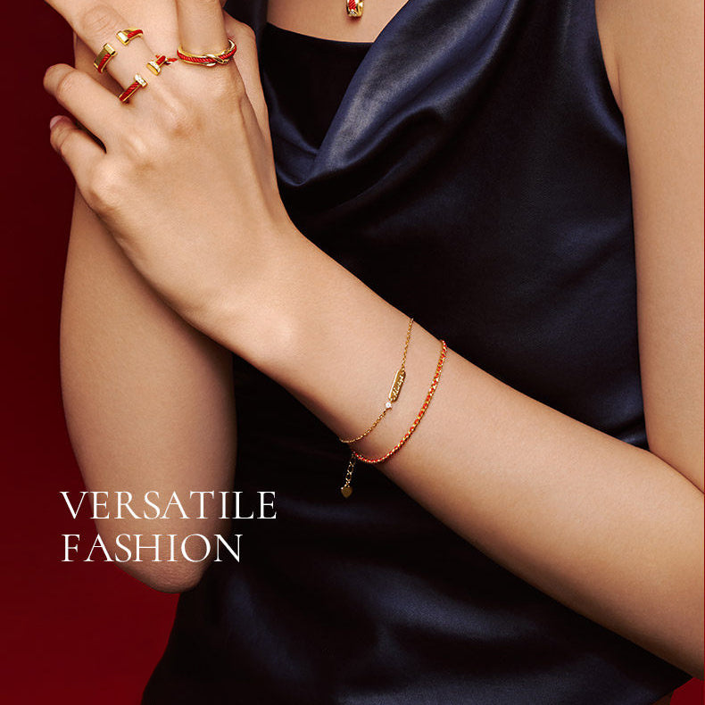 Gold Plated Silver "Always" Love Red String Bracelet
