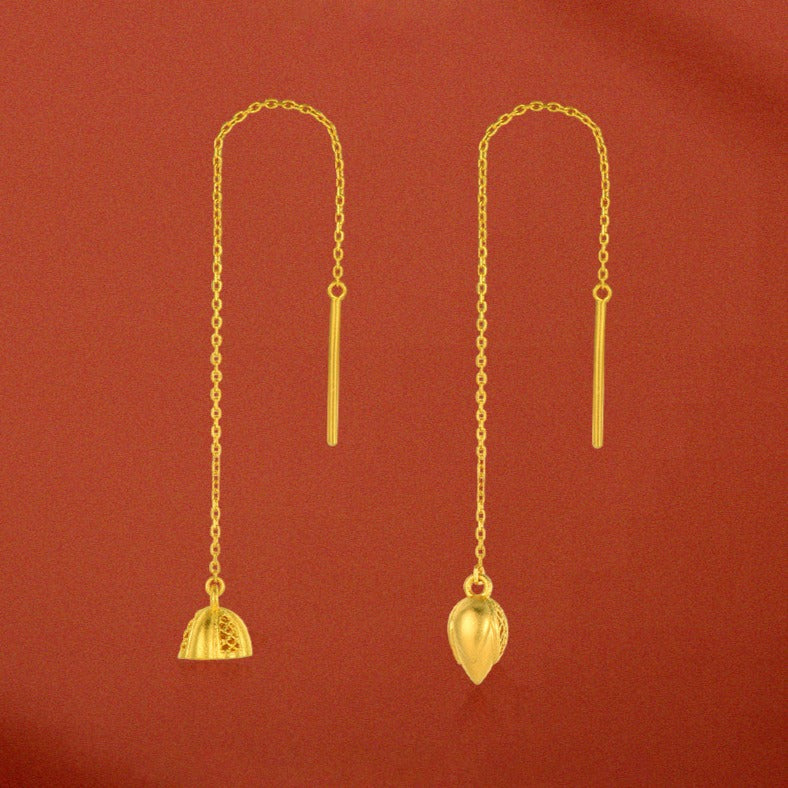 Happy Flower Wedding Series 24K Gold Lotus Pod and Flower Earrings