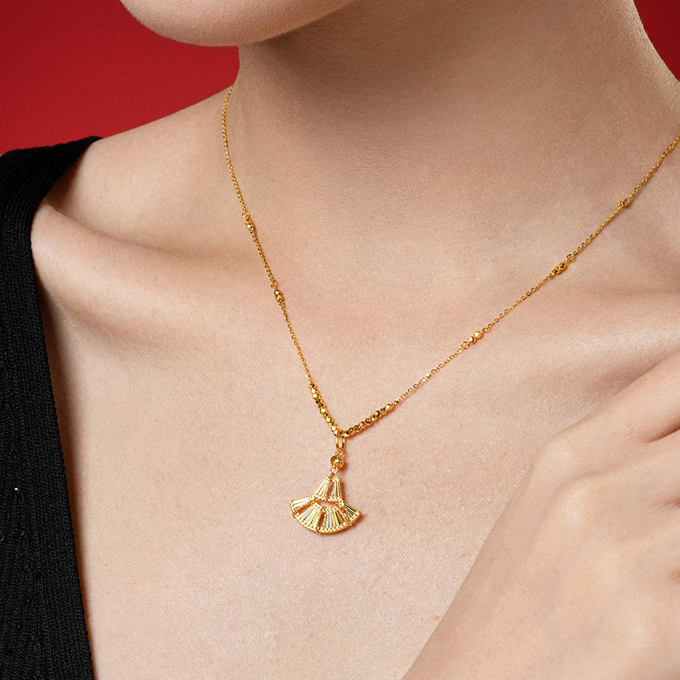 [Pre-sale] Dazzling Gold Series 24K Gold Feather Fan Pendant