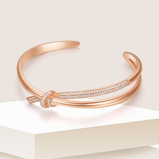 S925 Silver Rose Gold Time Knot Open Bangle