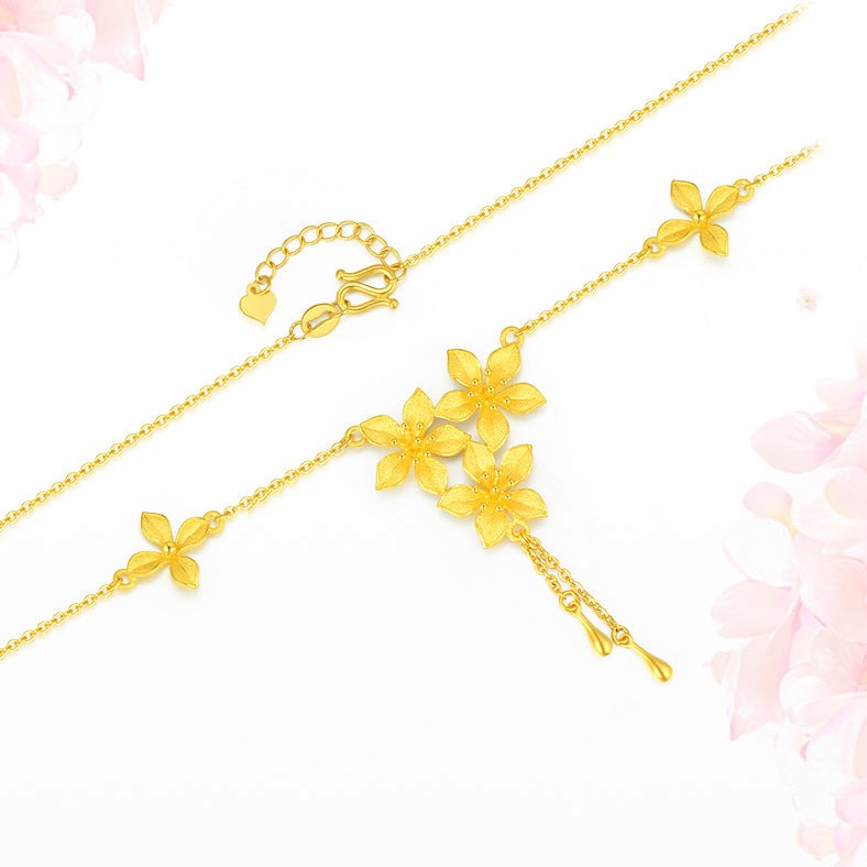 Happy Flower Wedding Series 24K Gold Cute Nicotiana Alata Flower Necklace