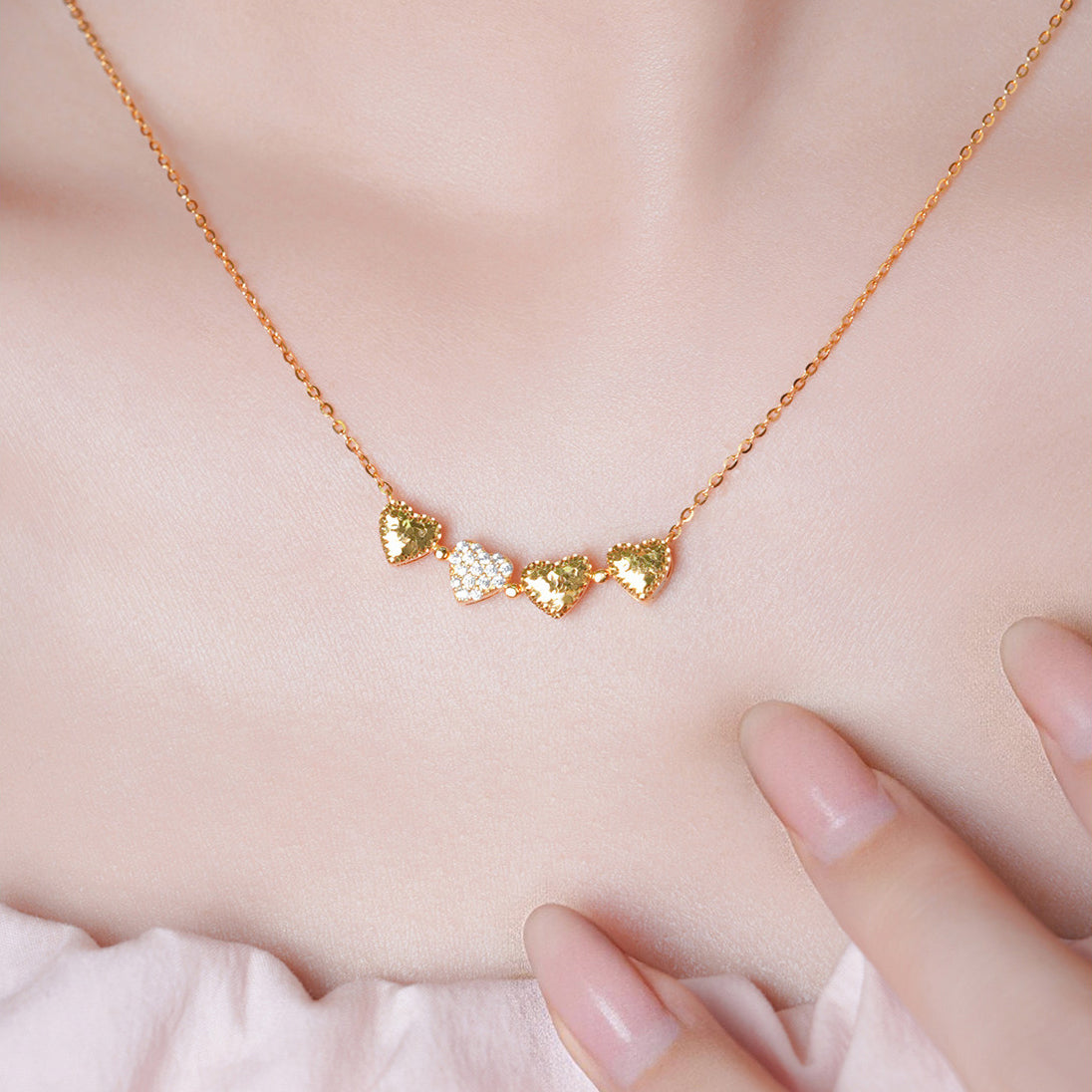 Gold Plated Silver Zircon Transformable Heart Clover Necklace