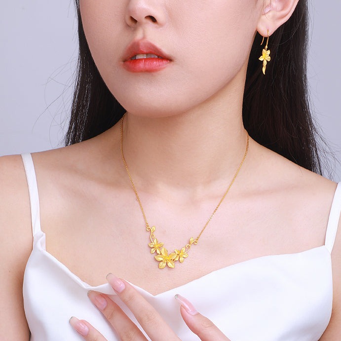 Happy Flower Wedding Series 24K Gold Elegant Nicotiana Alata Flower Earrings