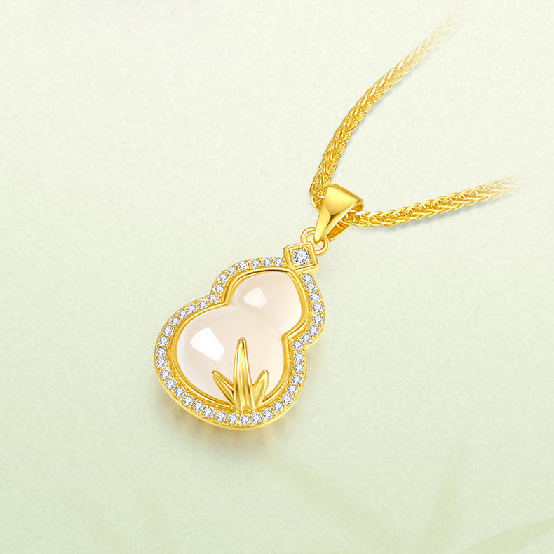 Gold Plated Silver Chalcedony Happiness Gourd Necklace