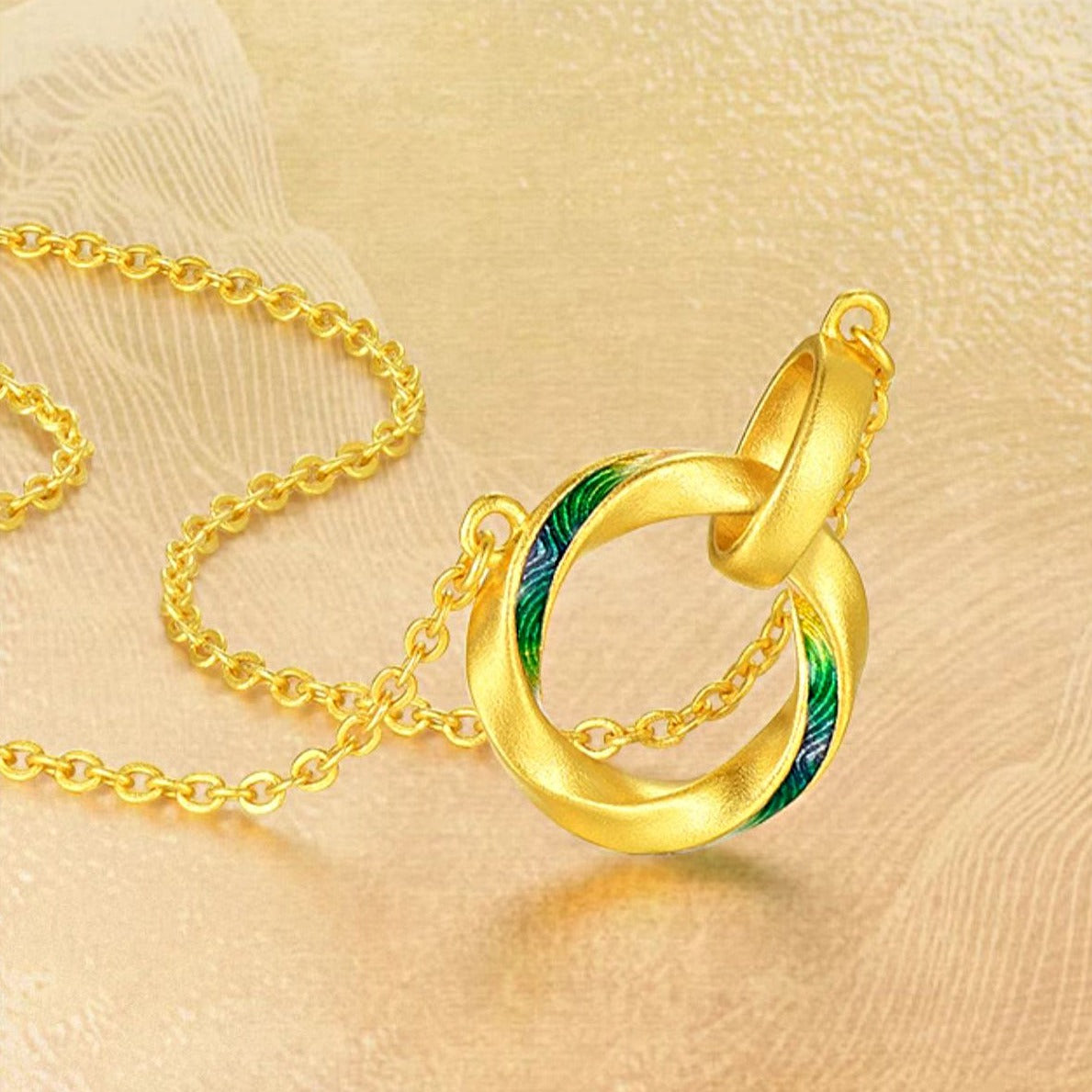 A Grand Panorama of Rivers and Mountains Series 24K Gold Enamel Mobius Interlocking Necklace