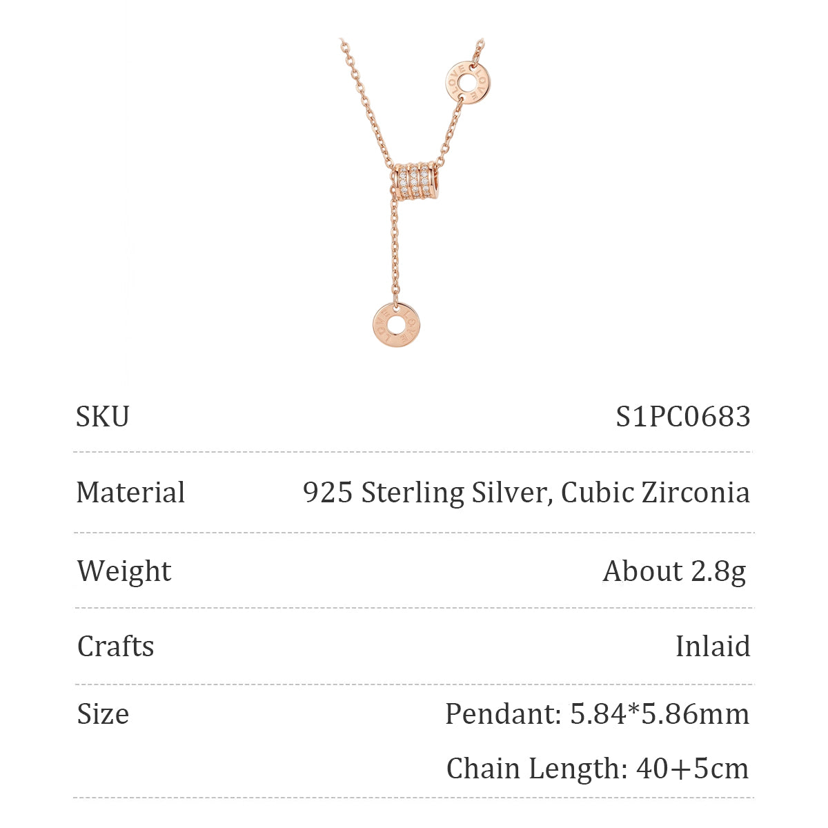 Rose Gold Plated Silver Small Waist Necklace