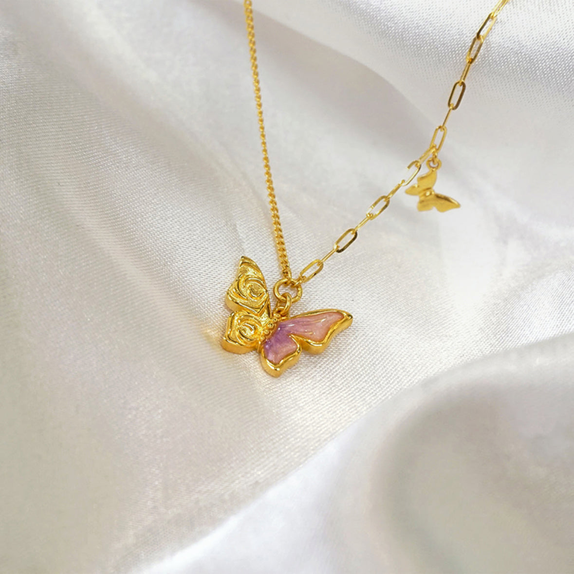 Monet Garden Series 24K Gold Butterfly Rose Necklace