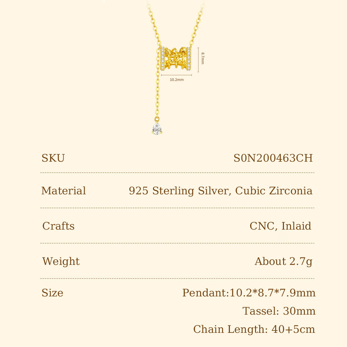 Gold Plated Silver Zircon Sparkling Small Waist Barrel Necklace