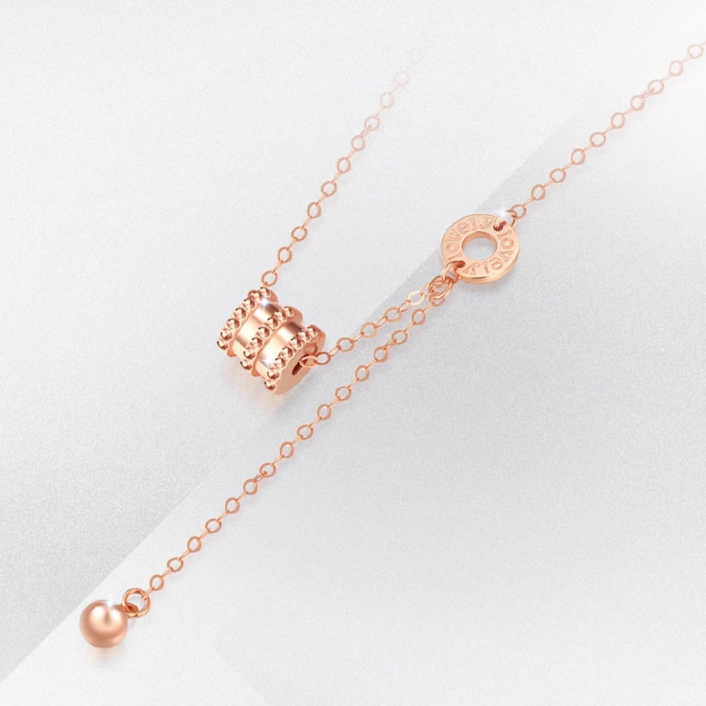 Au750 18K Gold Rose Gold Barrel and Bead Y Shape O-chain Necklace