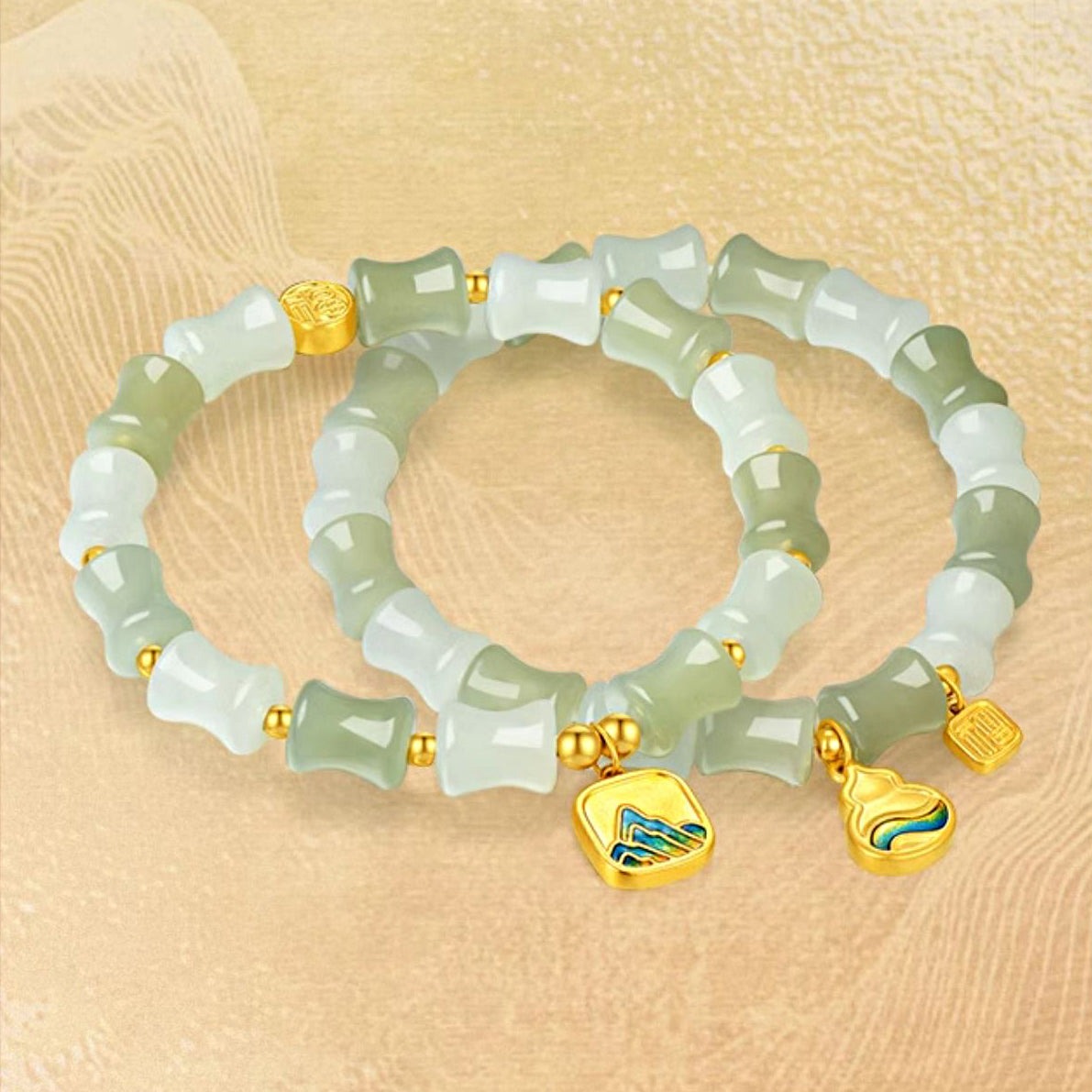 A Grand Panorama of Rivers and Mountains Series 24K Gold Bamboo Shape Hetian Jade Bracelet