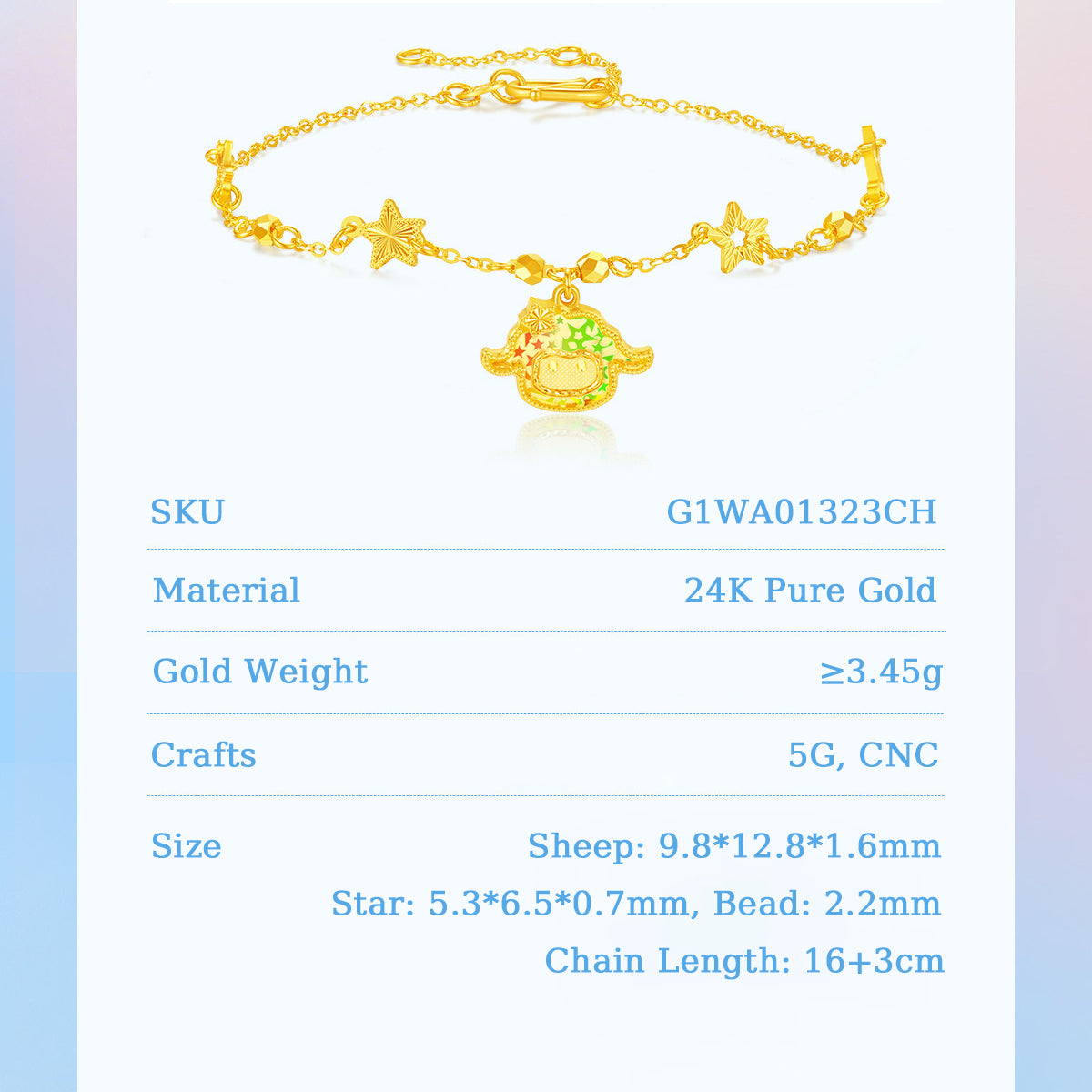 Baudelaire Sheep & Friends Co-branded Series 24K Gold Sparkling Sheep Bracelet