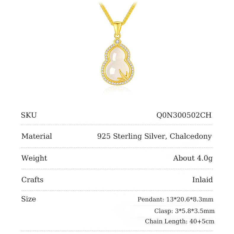 Gold Plated Silver Chalcedony Happiness Gourd Necklace