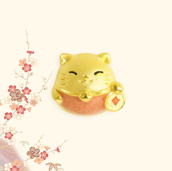 24K Gold Enamel Peace Lucky Cat Charm