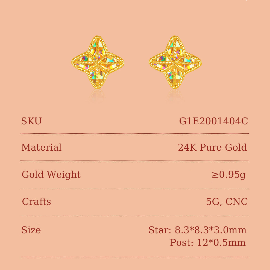[Pre-sale] Dazzling Gold Series 24K Gold Four-Leaf Clover Earrings