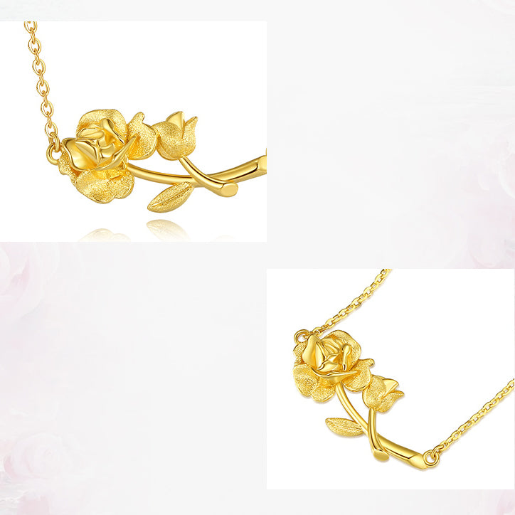 Happy Flower Wedding Series 24K Gold Sunset Rose Necklace