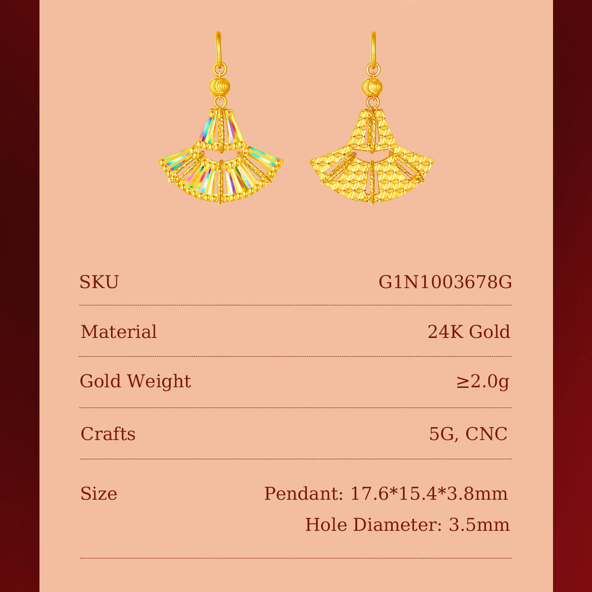 [Pre-sale] Dazzling Gold Series 24K Gold Feather Fan Pendant