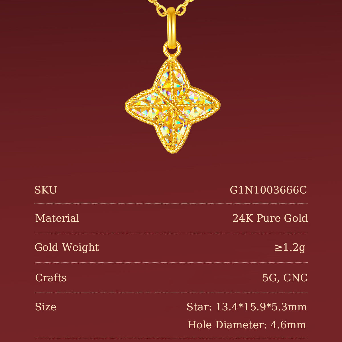 Dazzling Gold Series 24K Gold Shining Star Pendant