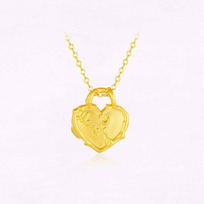 Monet Garden Series 24K Gold Secret Words Luminous Enamel Rose Heart Lock Necklace Pendant