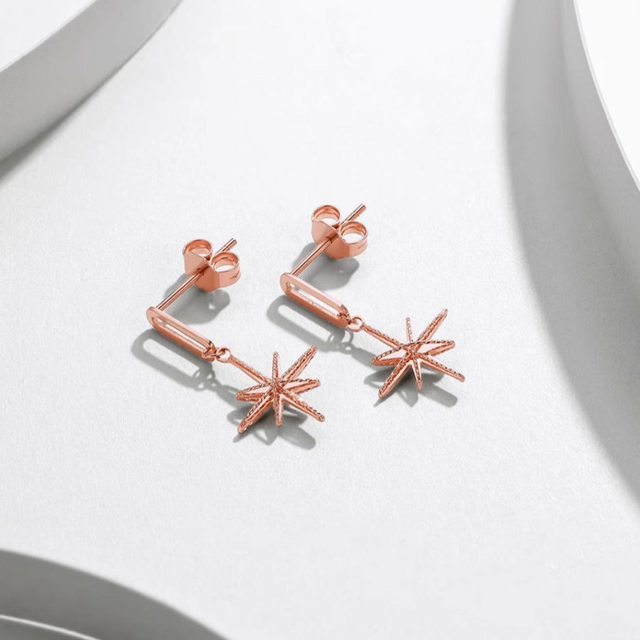 18K Rose Gold Star Drop Earring