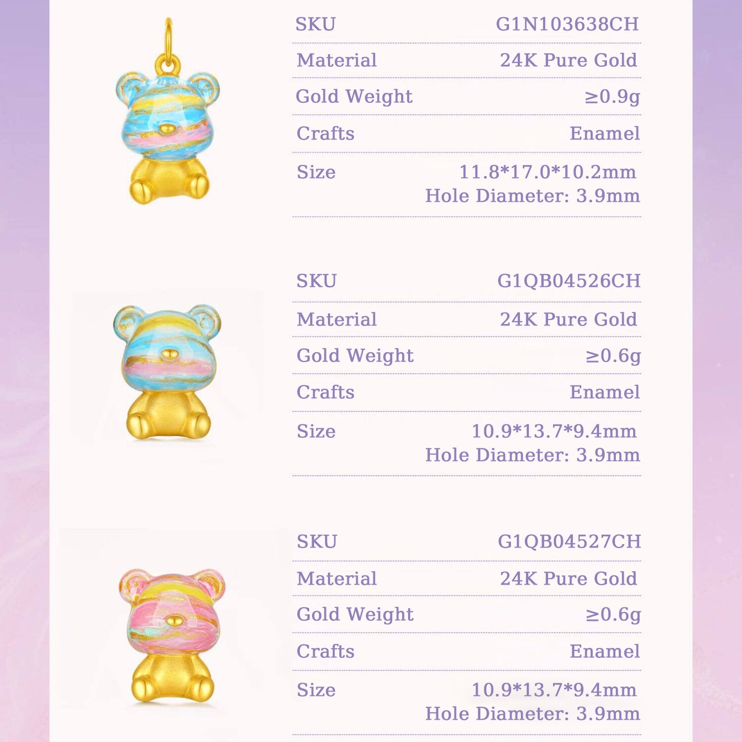 [Pre-sale] 24K Gold Enamel Honey Bear Pendant Charm