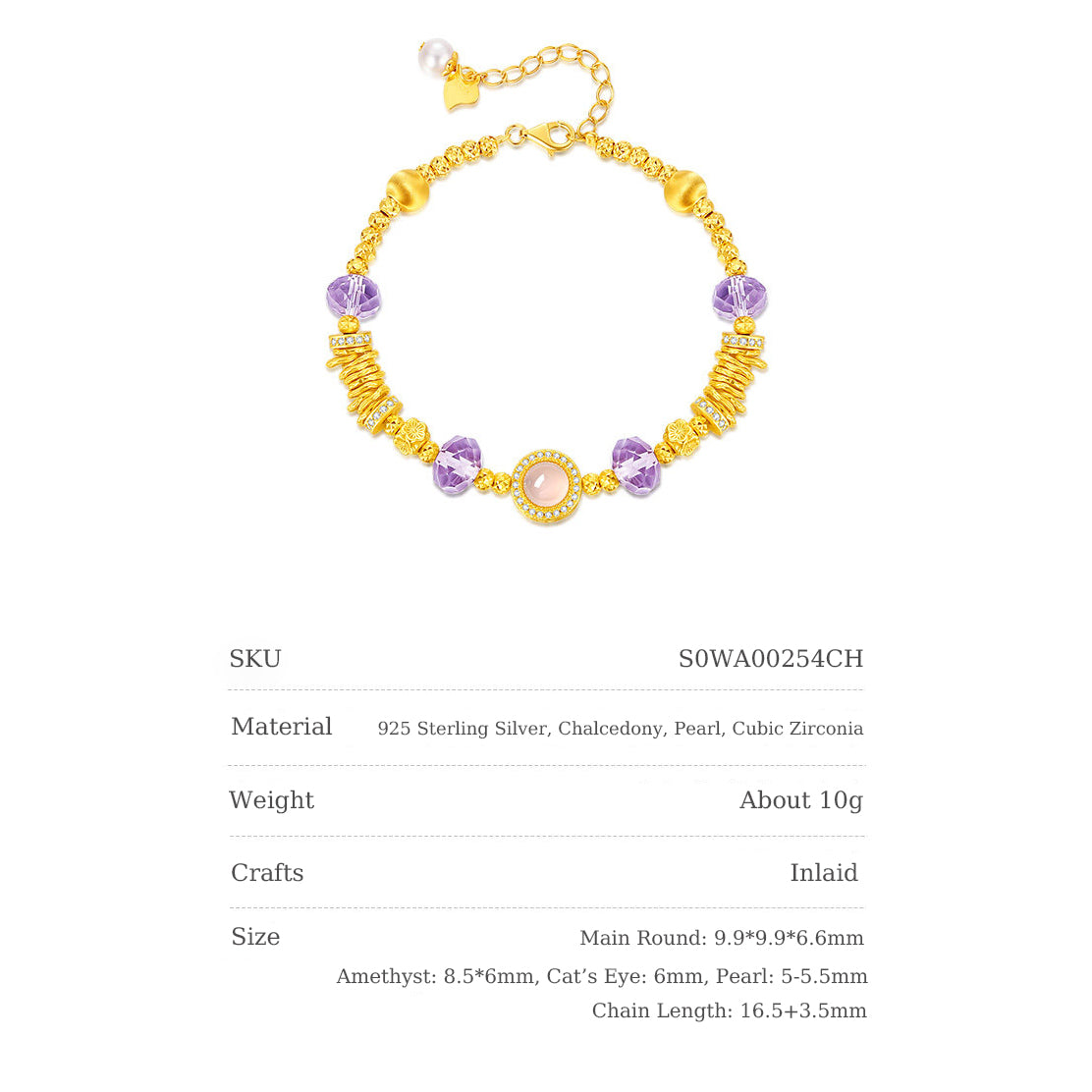 Gold Plated Silver Crystal Purple Cosmic Bracelet