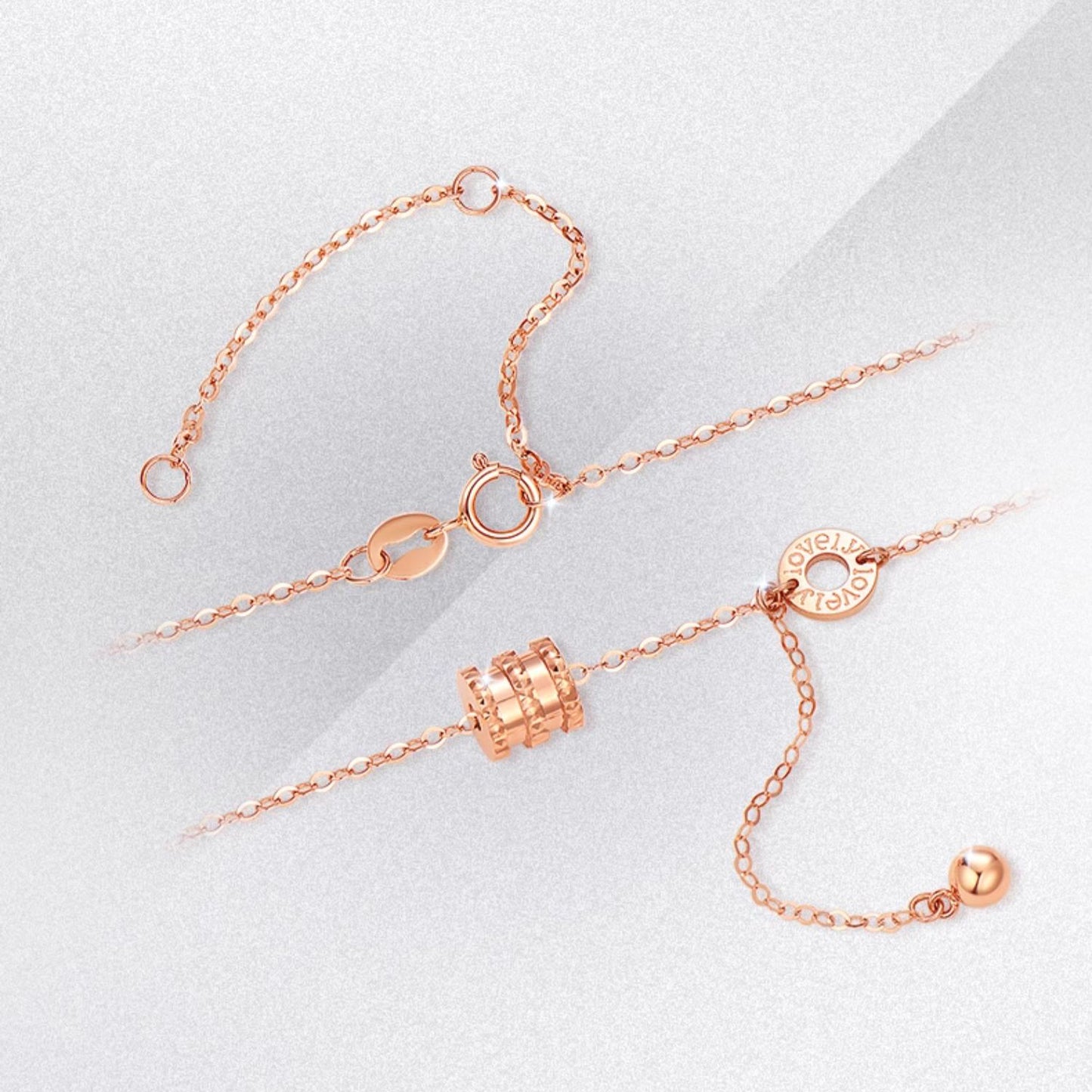 Au750 18K Gold Rose Gold Barrel and Bead Y Shape O-chain Necklace