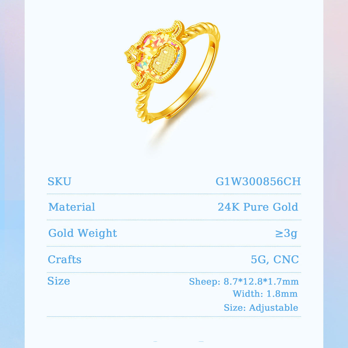 Baudelaire Sheep & Friends Co-branded Series 24K Gold Sparkling Sheep Ring