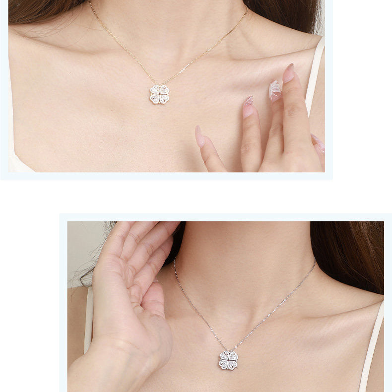 Gold Plated Silver Zircon Transformable Clover Necklace
