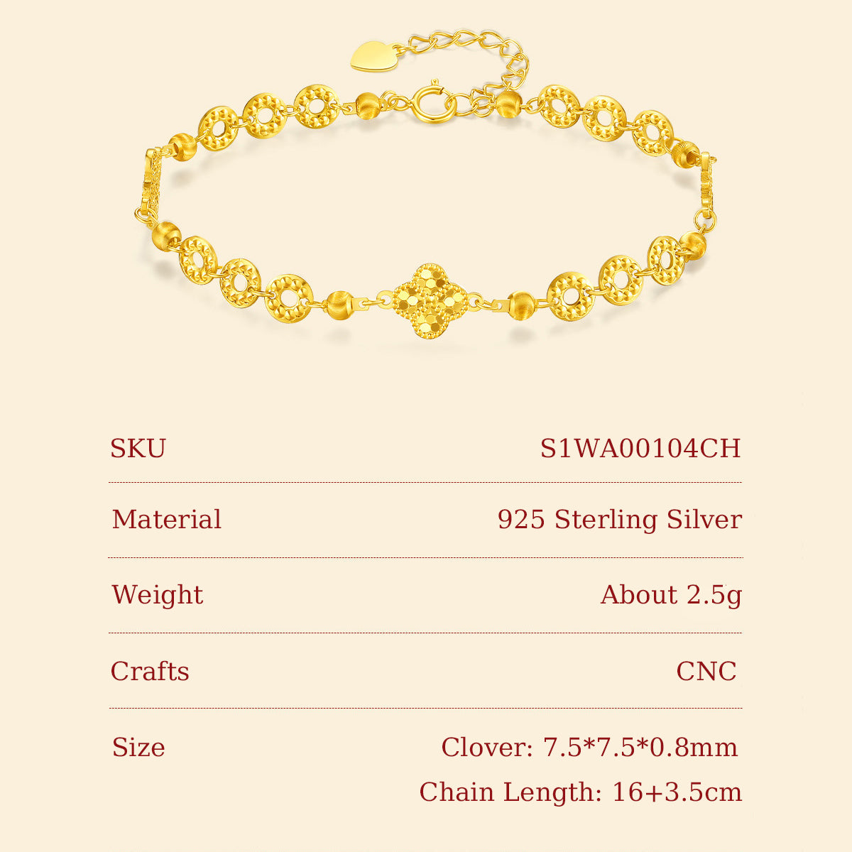[Pre-sale] Gold Plated Silver Coins Clover Bracelet