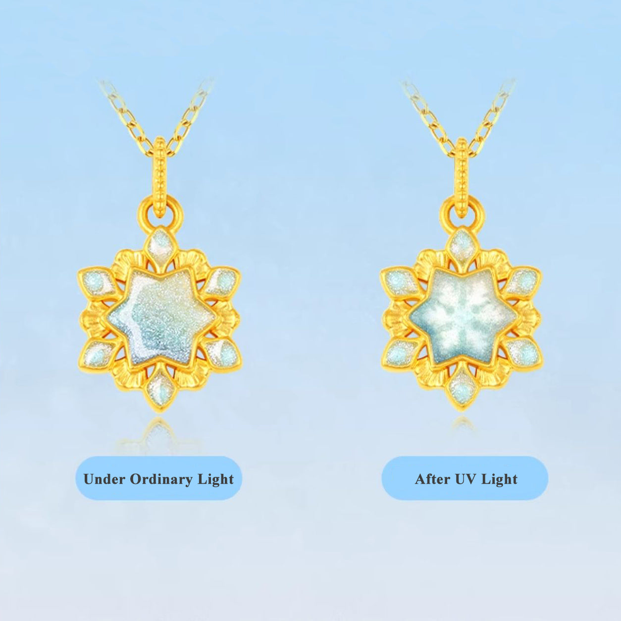 24K Gold Luminous Enamel Snowflake Necklace Pendant