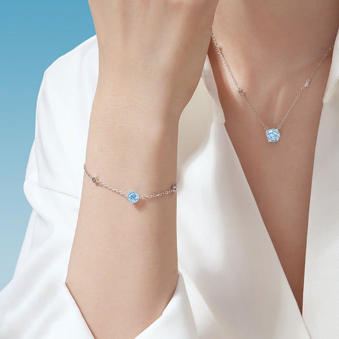 Silver Zircon Colored Rose Solitaire Bezel Bracelet