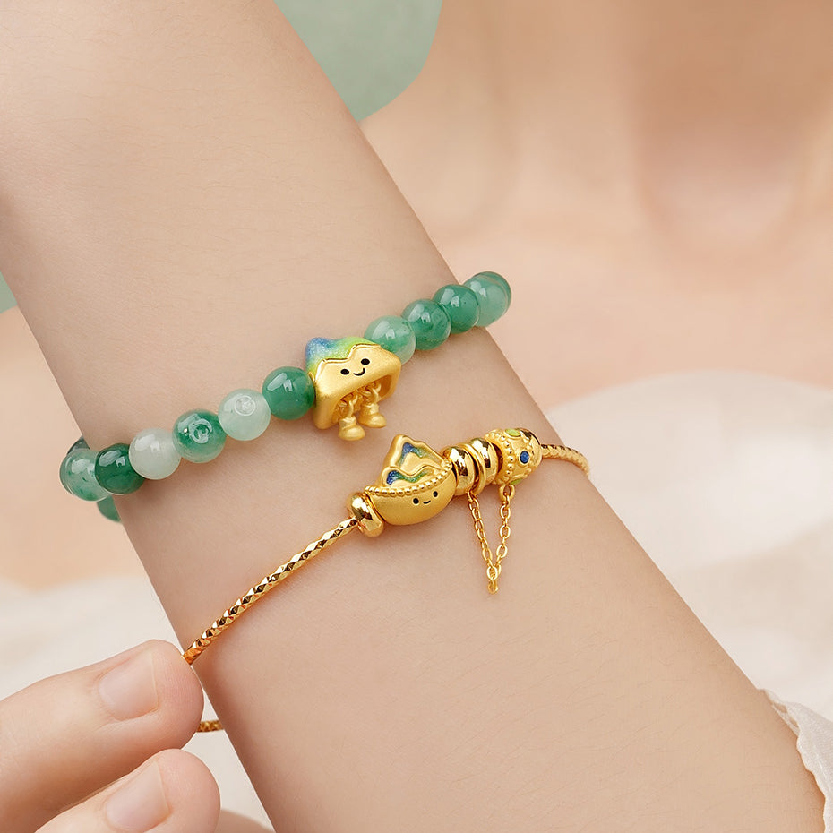 A Grand Panorama of Rivers and Mountains Series 24K Gold Landscape  Charm