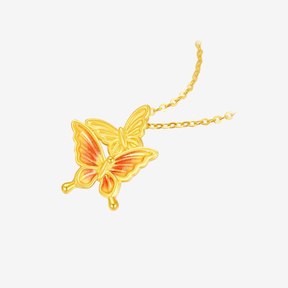 First Series 24K Gold Enamel Twin Butterfly Necklace Pendant