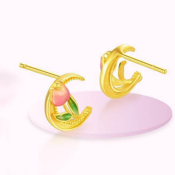 Monet Garden Series 24K Gold Tulip and Half Moon Earrings