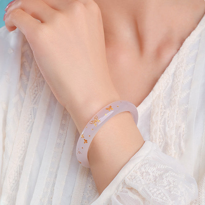 [Pre-sale] Butterfly Snowflake White Moonlight Chalcedony Bangle