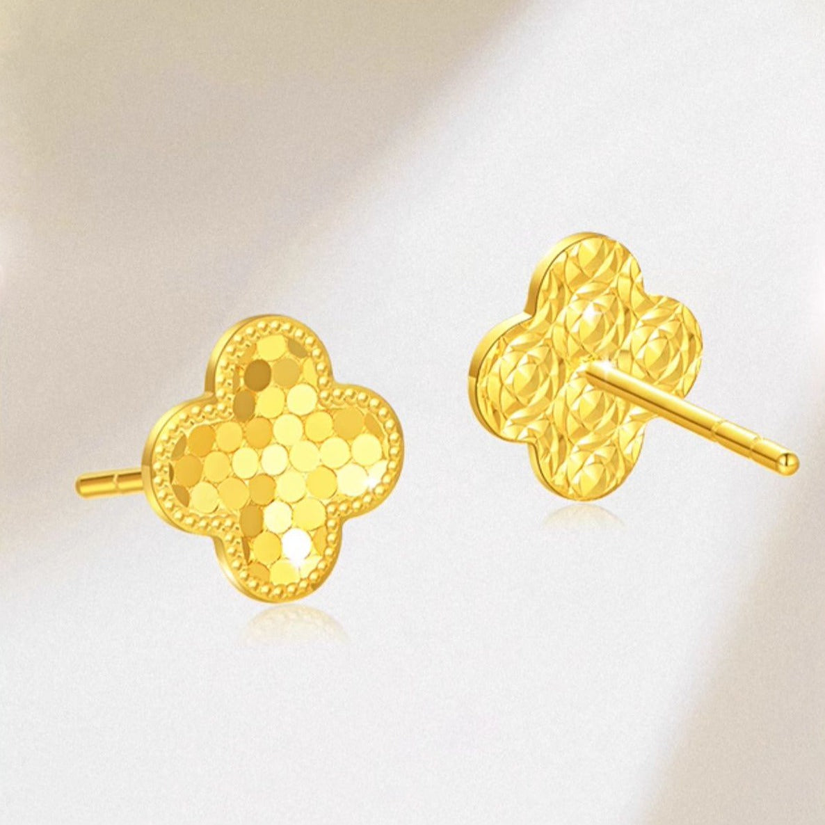 24K Gold Lucky Shining Clover Fish-scales Stud Earrings